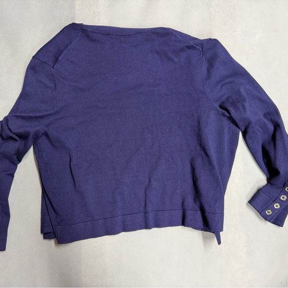 Tommy Hilfiger Deep Blue Open Front Cardigan with Gold Buttons on Sleeves - Picture 4 of 5